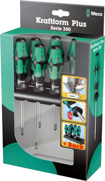 Screwdriver Set 6 pcs. 335/350/355/6 Schraubendrehersatz Kraftform Plus Lasertip + Rack