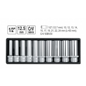 Pikkade padrunite komplekt Hexagonal 1/2", sisaldab padruneid 10,11,13,14,15,17,19,21,22,24mm, CrV 50BV30