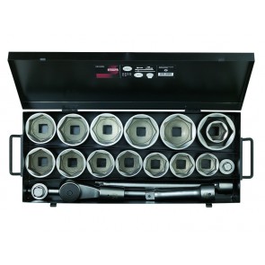 Kuuskant padrunvõtmete kmpl 46-80mm 19 osa 1" metallist kastis